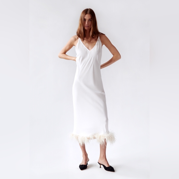 SLEEPER white viscose ostrich feather bottom slip dress nighty S NWT $295 - Picture 3 of 7